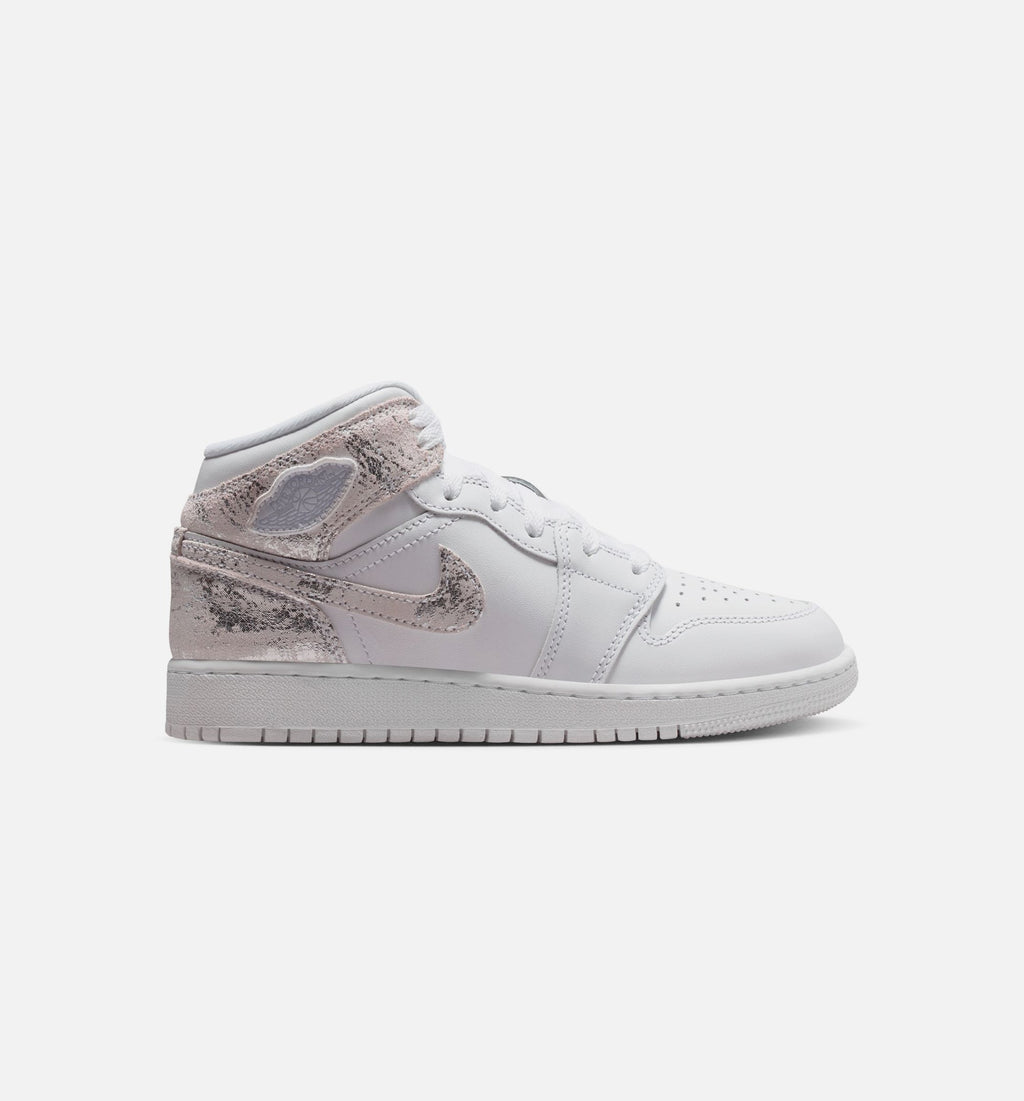 Air Jordan 1 Mid SE “White Field Silver” Grade School Lifestyle Shoes