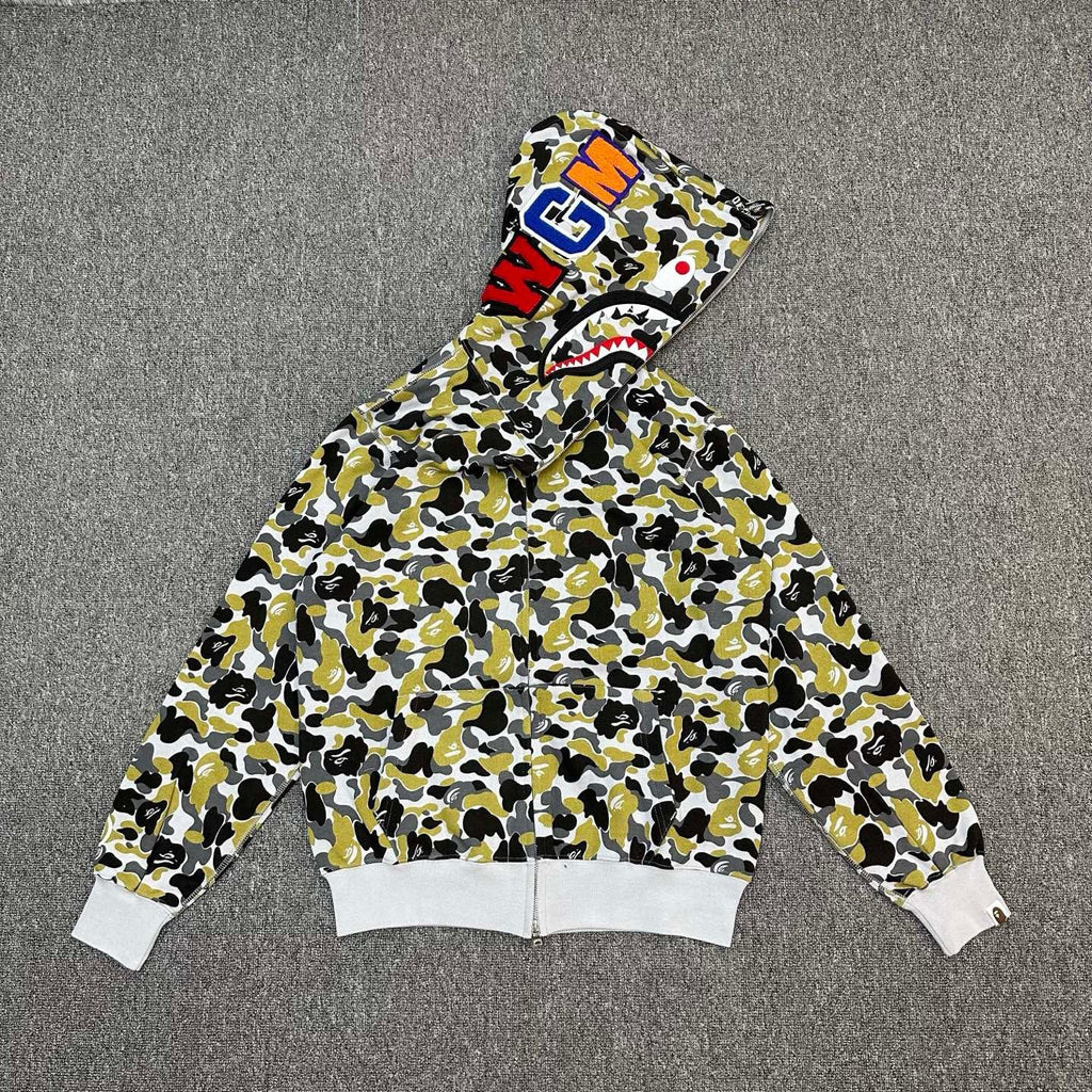 BAPE FW24 Yellow-Green ABC Camo Shark Full-Zip Hoodie - Ginza Limited