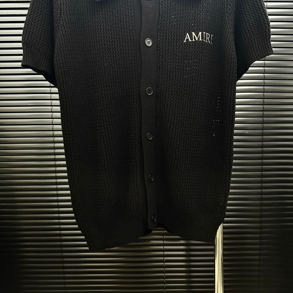 AMIRI Minimal Logo Short‑Sleeve Knit Cardigan