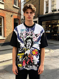 ASAALL Contrast-Sleeve Tie-Dye Accent Graphic T-Shirt