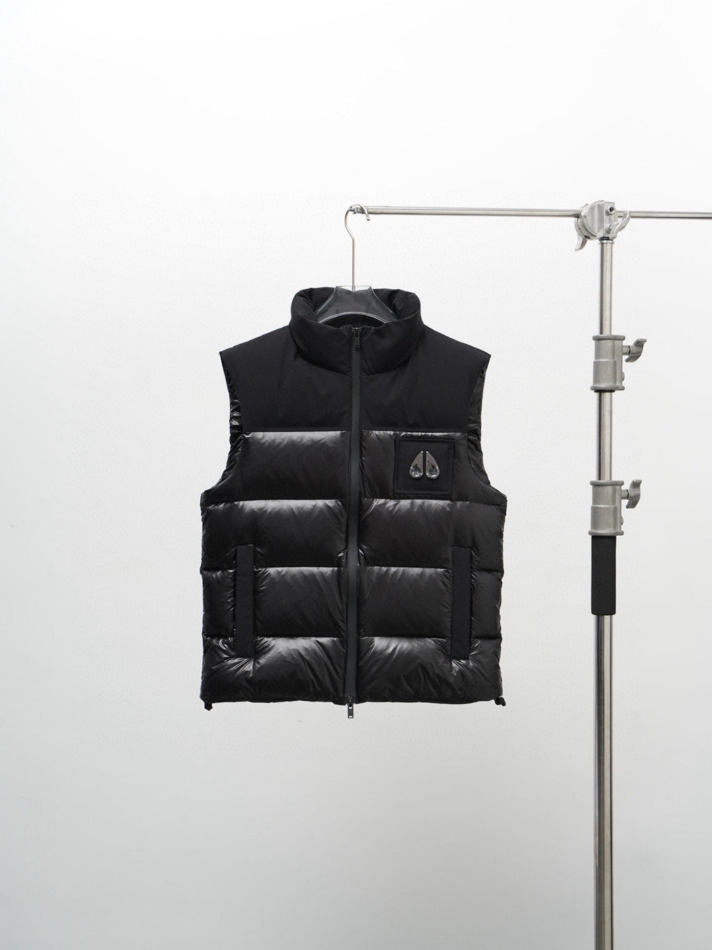 Moose Knuckles Black Stand-Collar Puffer Vest with Chest Logo