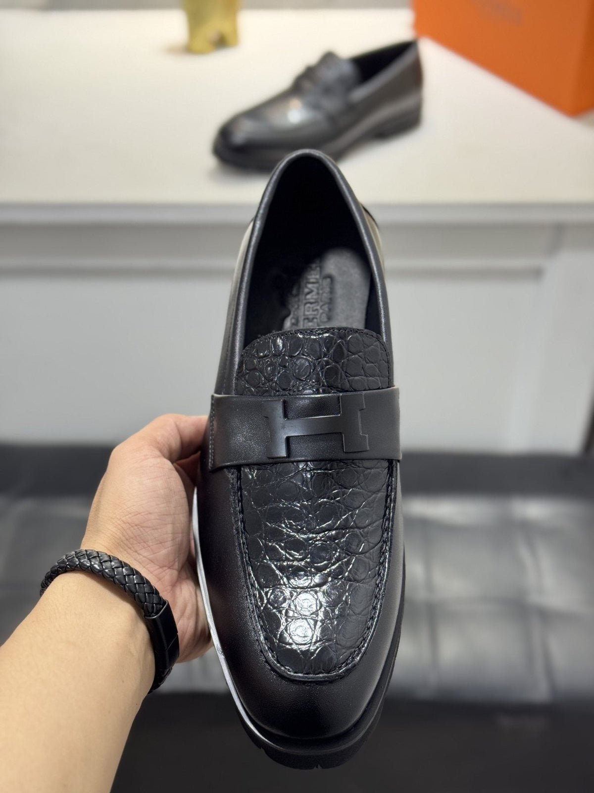Hermès Men's Black Knot Lug Sole Loafers
