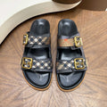 Burberry Black Plaid Two-Strap Slide Sandals