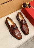 Ferragamo Brown Leather Metal-Detail Loafers