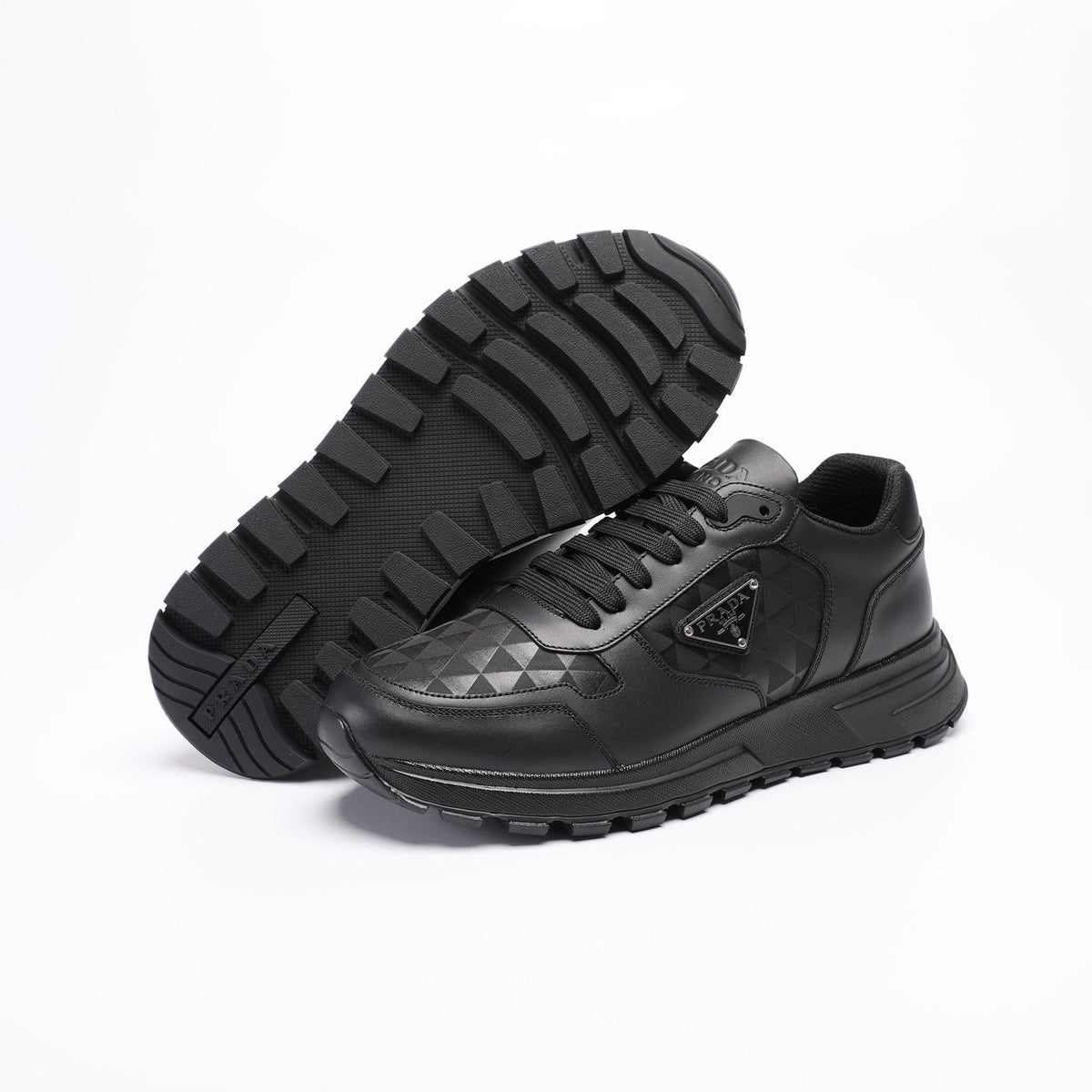 Prada Men's Black Triangle-Plaque Sneakers