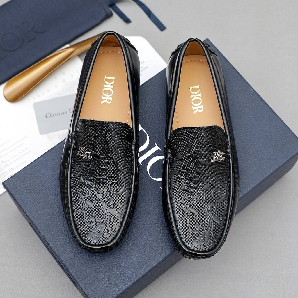 Dior Black Embossed Slip-On Loafers