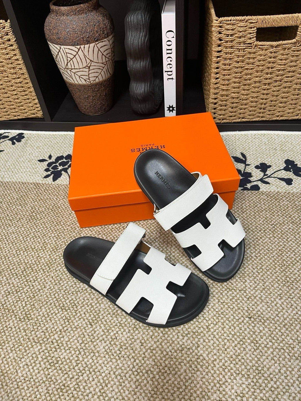 Hermes Men's Cutout Slide Sandals