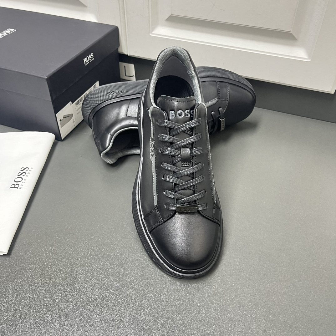 BOSS Men's Black Low-Top Sneakers - Black Finish With Tonal Sole
