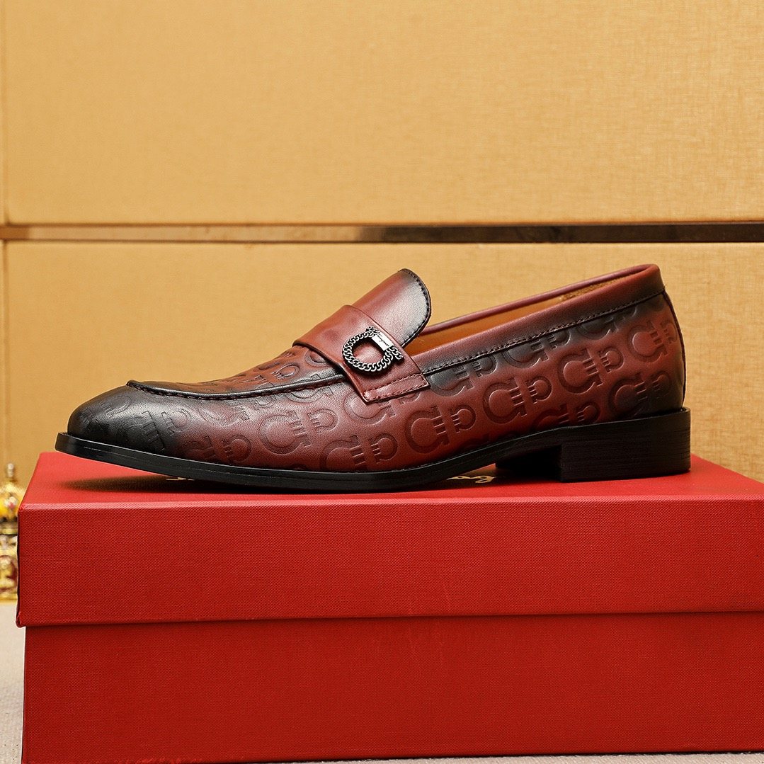 Ferragamo Men's Embossed Buckle Loafers